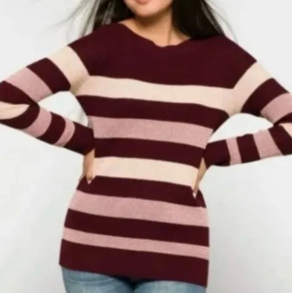 Stitch Fix Striped Burgundy and Cream Women's Sweater